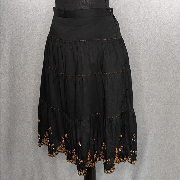 Millenium Skirt M Black Midi Embroidered Beaded Paneled Boho Festival - Picture 5 of 11